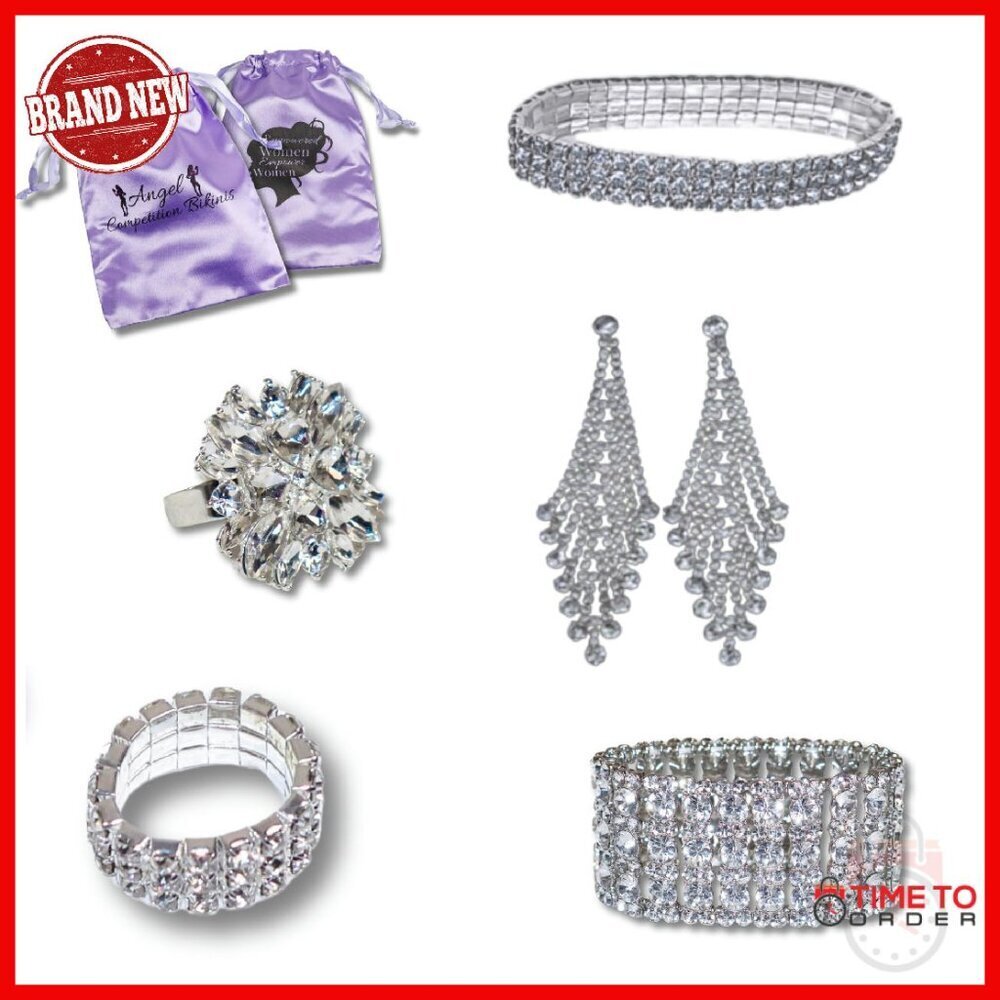 Sparkling Rhinestone Jewelry Set for Bodybuilding Competitions